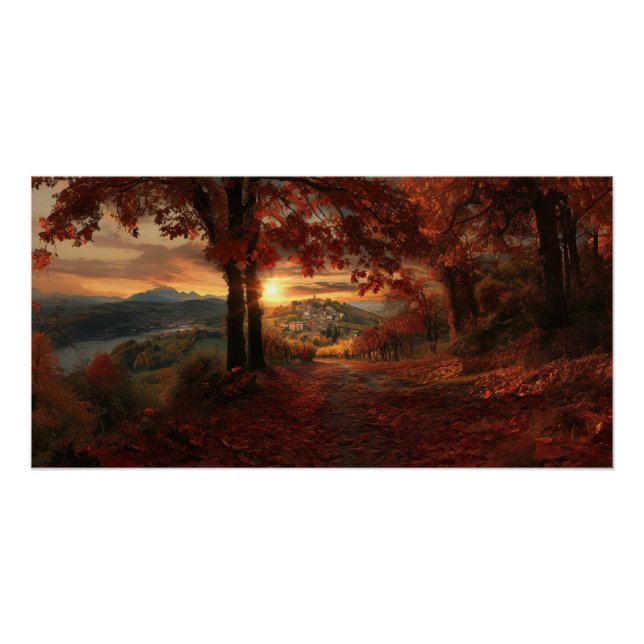 Golden Vineyard Path – Piedmont Landscape Poster (Front)