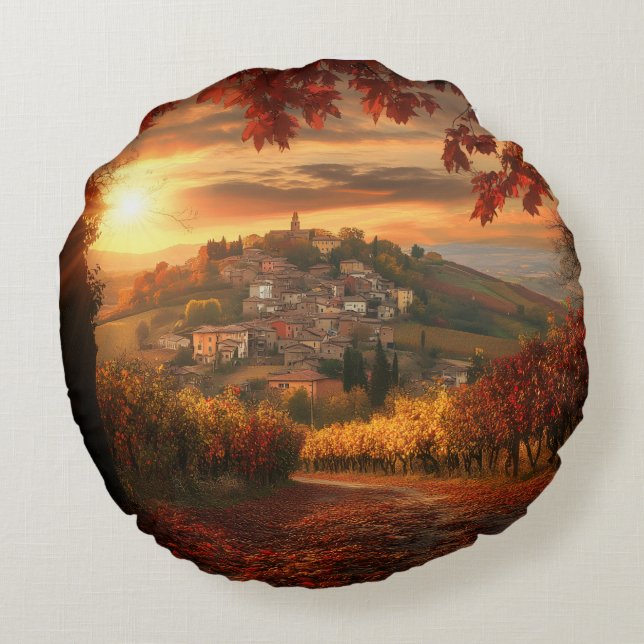 Golden Vineyard Sunset – Round Fall Accent Pillow (Back)
