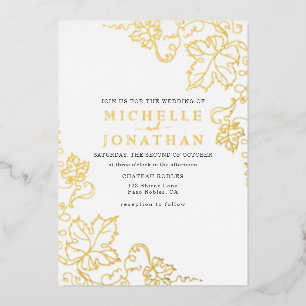 Golden Vineyard White Real Foil Wedding Foil Invitation