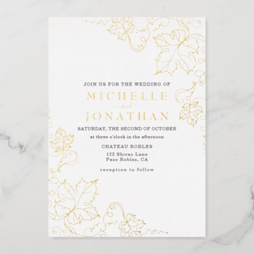 Golden Vineyard White Real Foil Wedding Foil Invitation