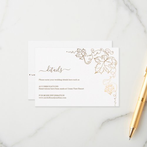 Golden Vineyard White Wedding Enclosure Card