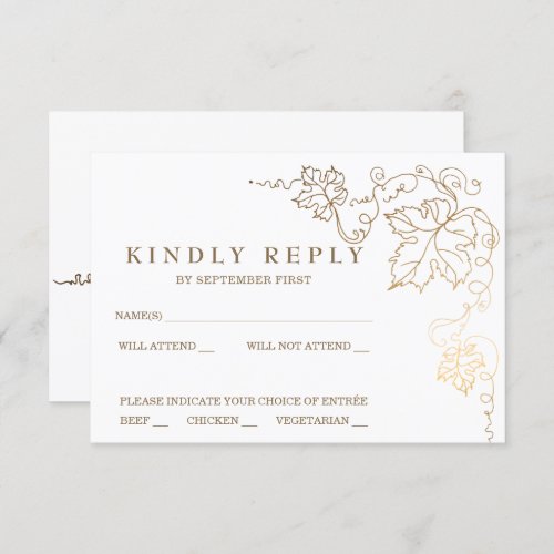 Golden Vineyard White Wedding RSVP Card