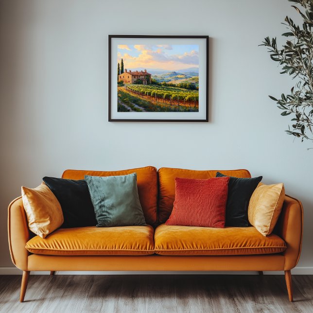 Golden Vineyards of Tuscany: A Rustic Countryside  Faux Canvas Print (Vineyard Artwork)