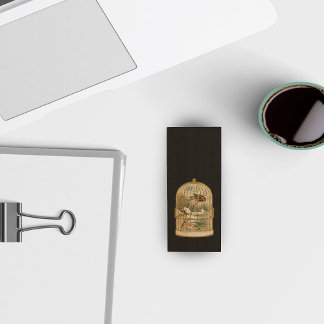 Golden Vintage Bird Cage Winter Scene Wood USB Flash Drive
