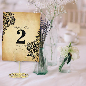 Golden Vintage Damask Swirls Table Number Cards by samack at Zazzle