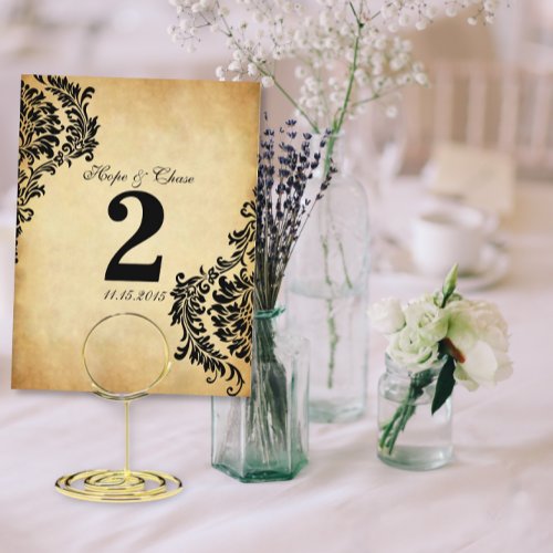 Golden Vintage Damask Swirls Table Number Cards