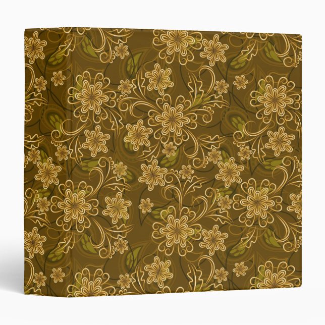 Golden vintage floral pattern 3 ring binder (Front/Spine)