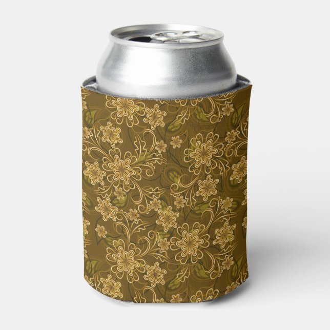 Golden vintage floral pattern can cooler (Can Front)
