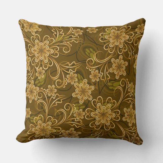 Golden vintage floral pattern throw pillow (Front)