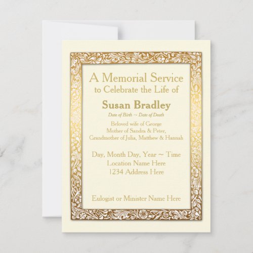 Golden Vintage Frame Memorial Service Invitation