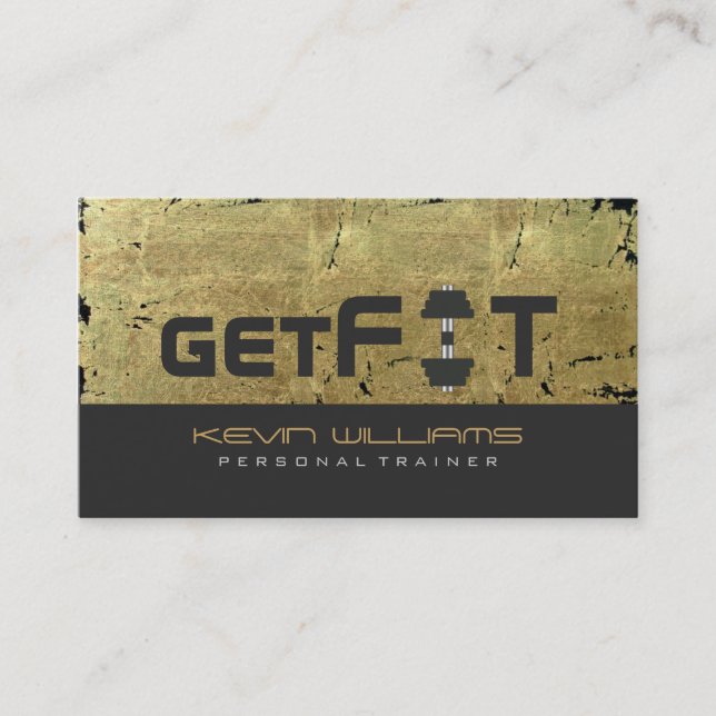 Golden Vintage Grunge Texture Fitness Trainer Business Card (Front)