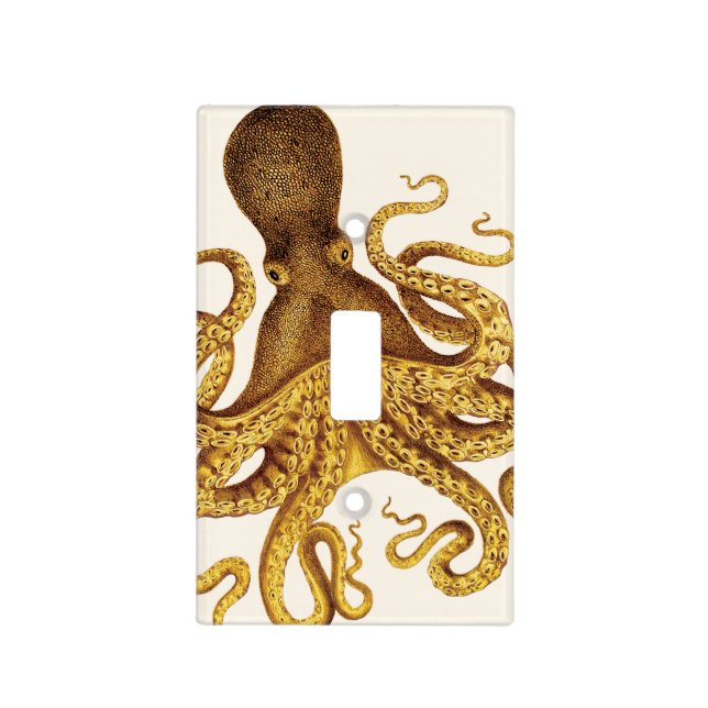 Golden Vintage Octopus Illustration Light Switch Cover (Front)