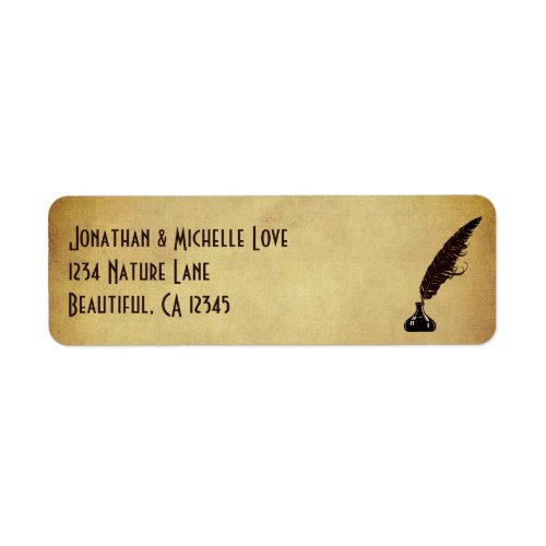 Golden Vintage Quill Pen and Ink Well Address Label