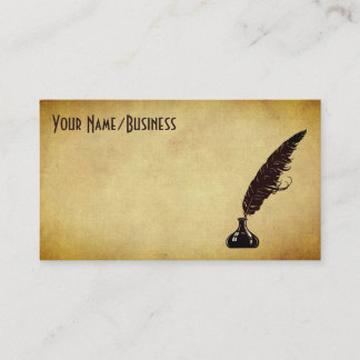 Golden Vintage Quill Pen and Ink Well Business Card
