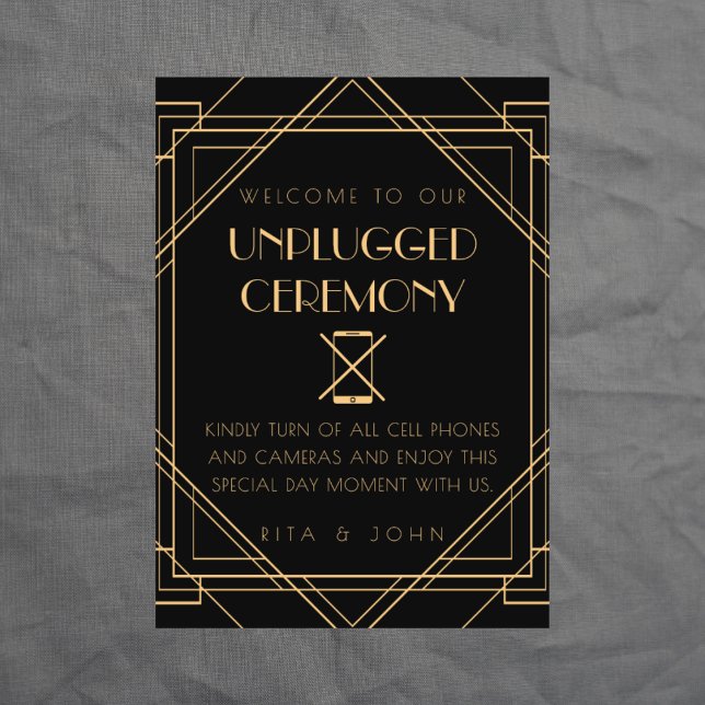 Golden Vintage Unplugged Ceremony Wedding Sign (Creator Uploaded)