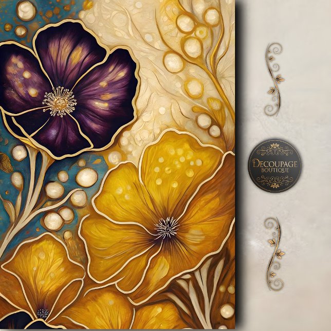 Golden Violet Bloom Decoupage Tissue Paper (Golden Violet Bloom Decoupage Tissue Paper)