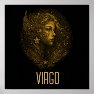 Golden Virgo classic zodiac sign black