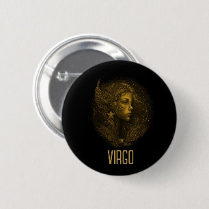 Golden Virgo classic zodiac sign black Button