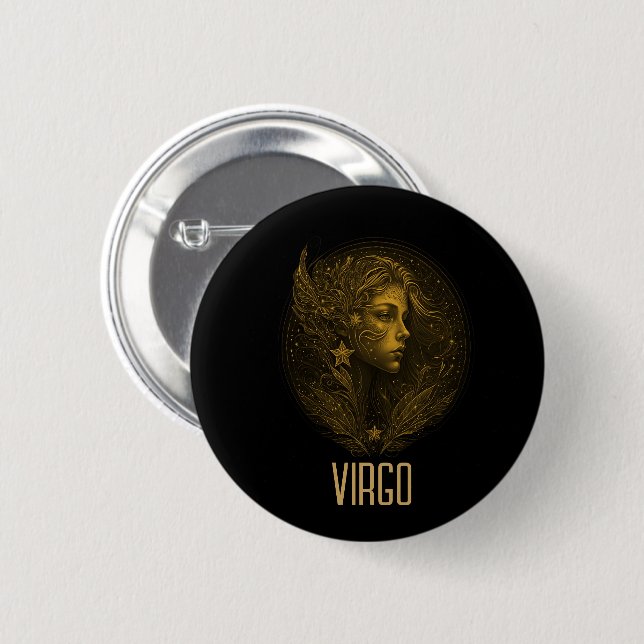Golden Virgo classic zodiac sign black Button (Front & Back)