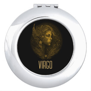 Golden Virgo classic zodiac sign black Compact Mirror