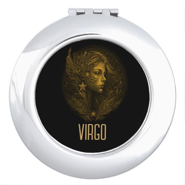 Golden Virgo classic zodiac sign black Compact Mirror (Front)