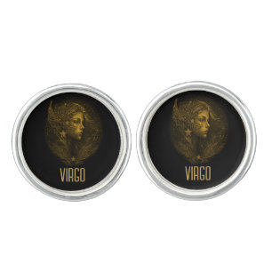 Golden Virgo classic zodiac sign black Cufflinks