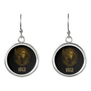 Golden Virgo classic zodiac sign black Earrings
