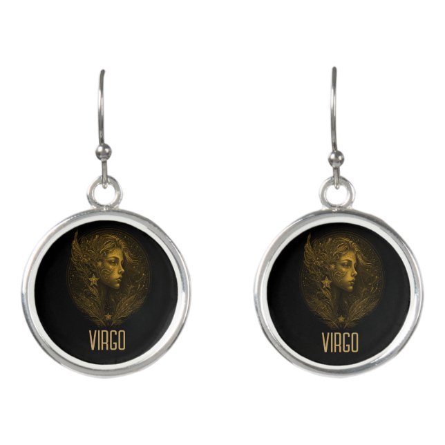 Golden Virgo classic zodiac sign black Earrings (Front)