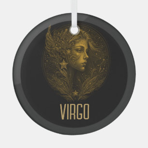Golden Virgo classic zodiac sign black Glass Ornament