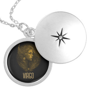 Golden Virgo classic zodiac sign black Locket Necklace