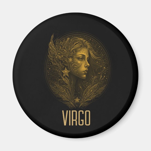 Golden Virgo classic zodiac sign black Magnet (Front)
