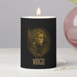 Golden Virgo classic zodiac sign black Pillar Candle