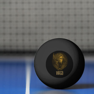 Golden Virgo classic zodiac sign black Ping Pong Ball
