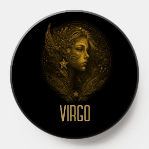Golden Virgo classic zodiac sign black PopSocket