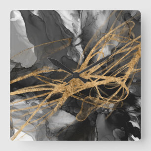 Golden Vortex I Square Wall Clock