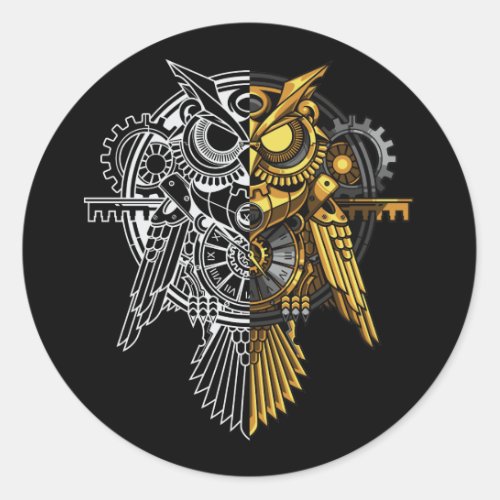 Golden Vs White Owl Illustration Classic Round Sticker