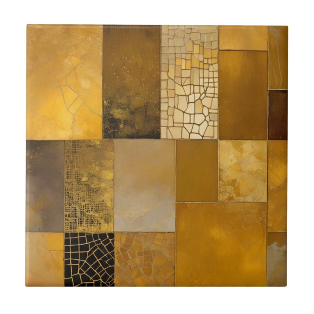 Golden Warm Squares Ceramic Tile (Front)