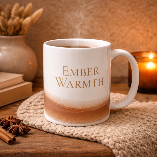 Golden Warmth Swoosh Classic Mug, 11 oz Coffee Mug (White and gold accent with warm brown swoosh detail.)
