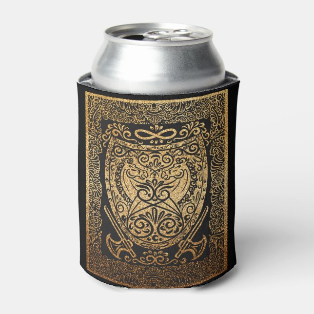  Golden Warrior Shield – Intricate Viking-Inspired Can Cooler (Can Front)