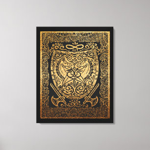 Golden Warrior Shield – Intricate Viking-Inspired Canvas Print