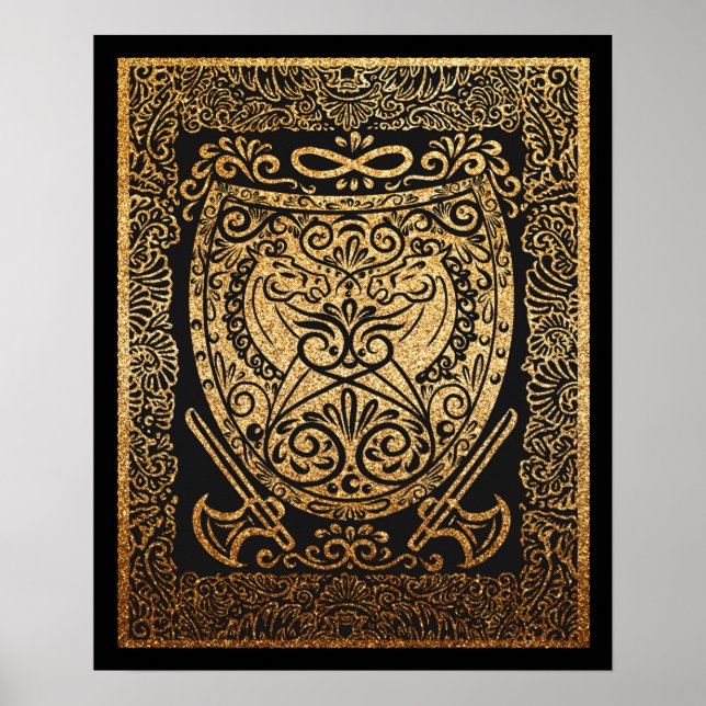  Golden Warrior Shield – Intricate Viking-Inspired Poster (Front)