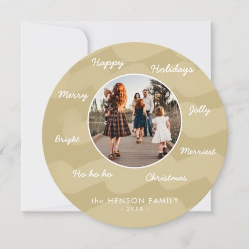 Golden Watercolor Christmas Wishes Family Photo Holiday Card