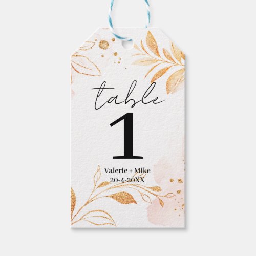 Golden Watercolor Glitter Table Numbers Wedding  Gift Tags