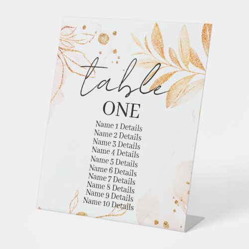 Golden Watercolor Glitter Table Numbers Wedding  Pedestal Sign