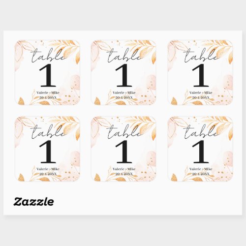 Golden Watercolor Glitter Table Numbers Wedding  Square Sticker