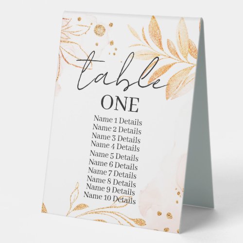 Golden Watercolor Glitter Table Numbers Wedding  Table Tent Sign