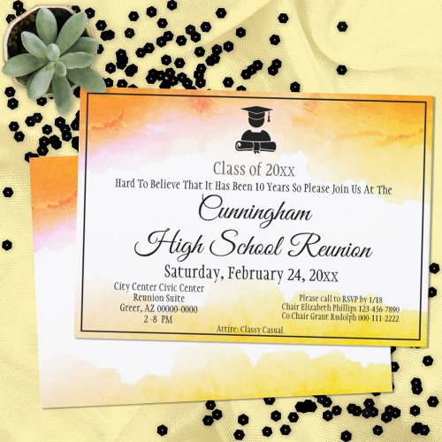 Golden Watercolor High School Class Reunion Invitation