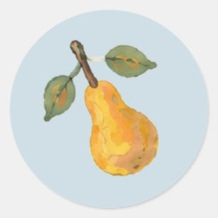 Golden Watercolor Pear Blue Holiday Envelope Seals