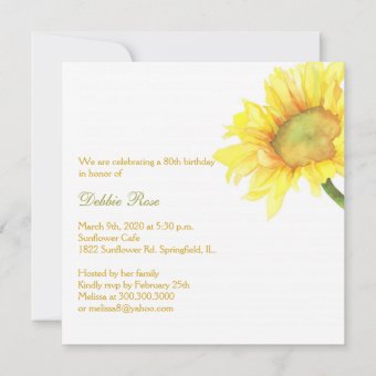 Golden Watercolor Sunflowers 80th Birthday Party Invitation | Zazzle