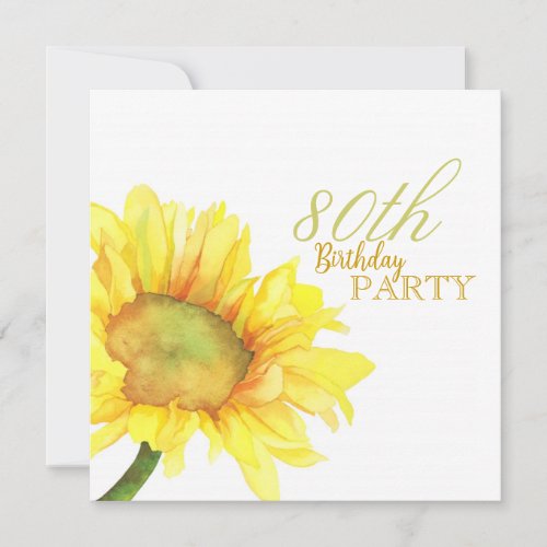Golden Watercolor Sunflowers 80th Birthday Party Custom Announcement